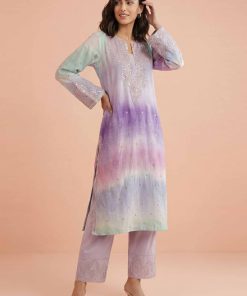 2 Piece - Printed Embroidered Suit - PE26-229