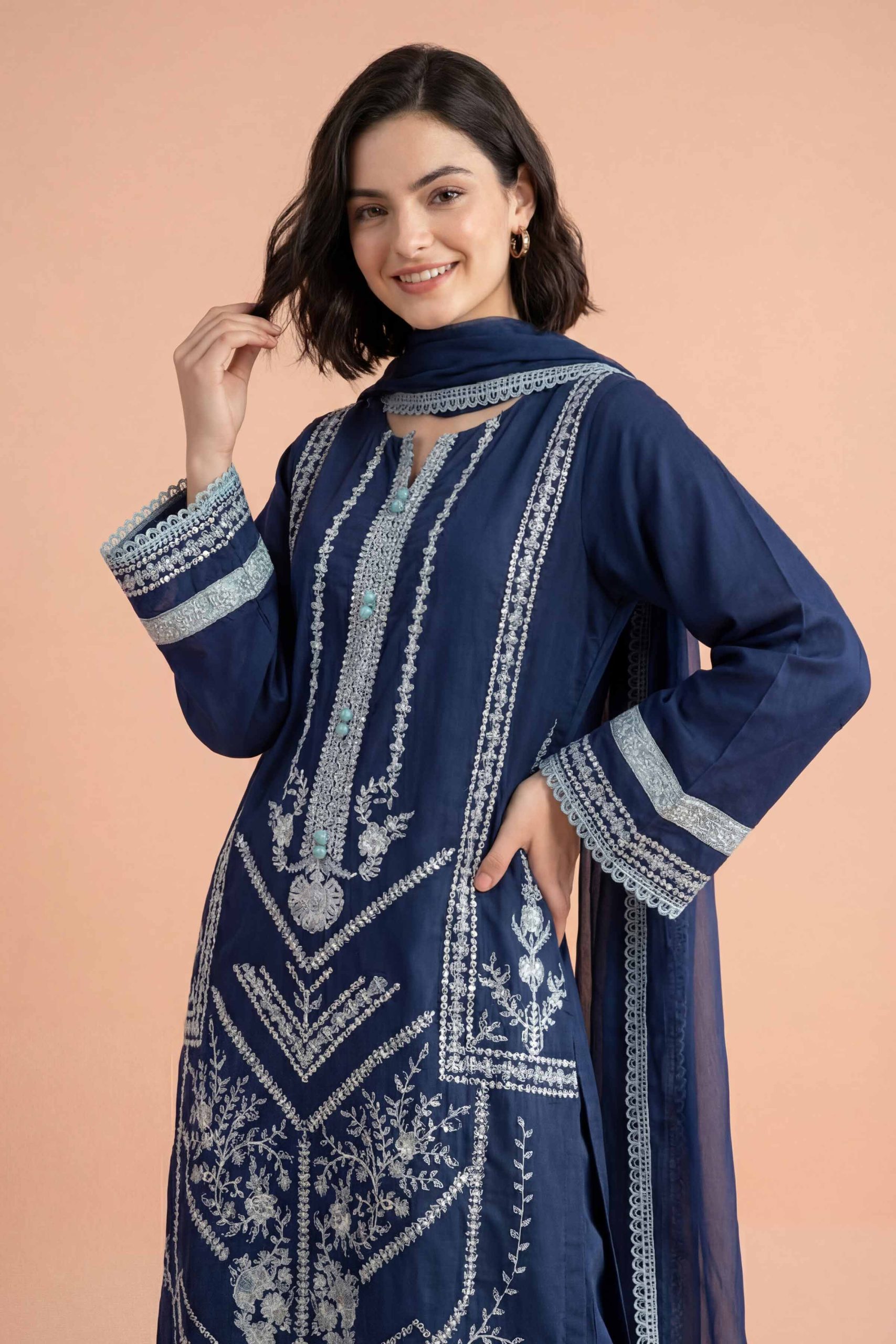 3 Piece - Embroidered Suit - PE26-299 - Image 2