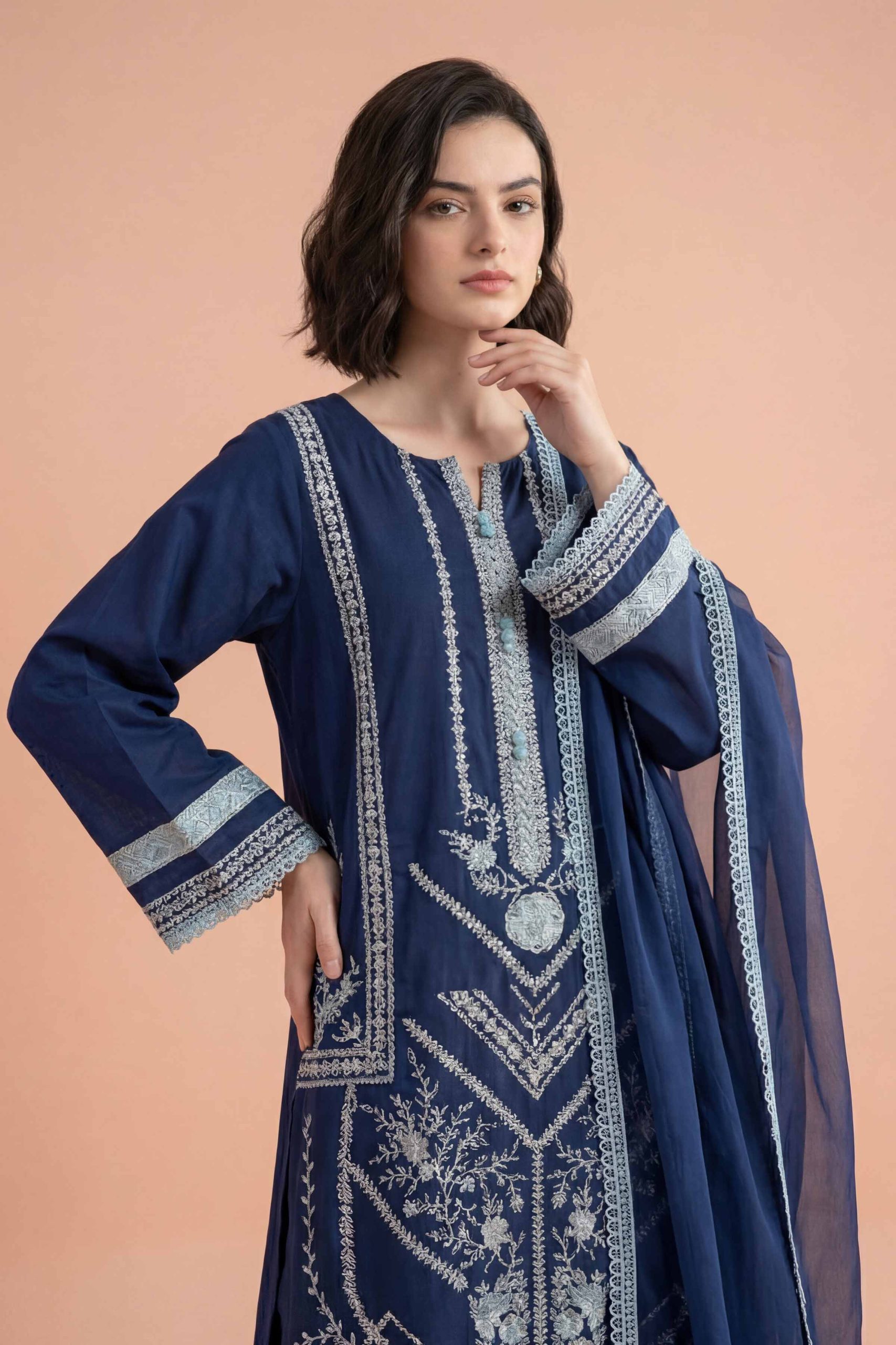 3 Piece - Embroidered Suit - PE26-299 - Image 3