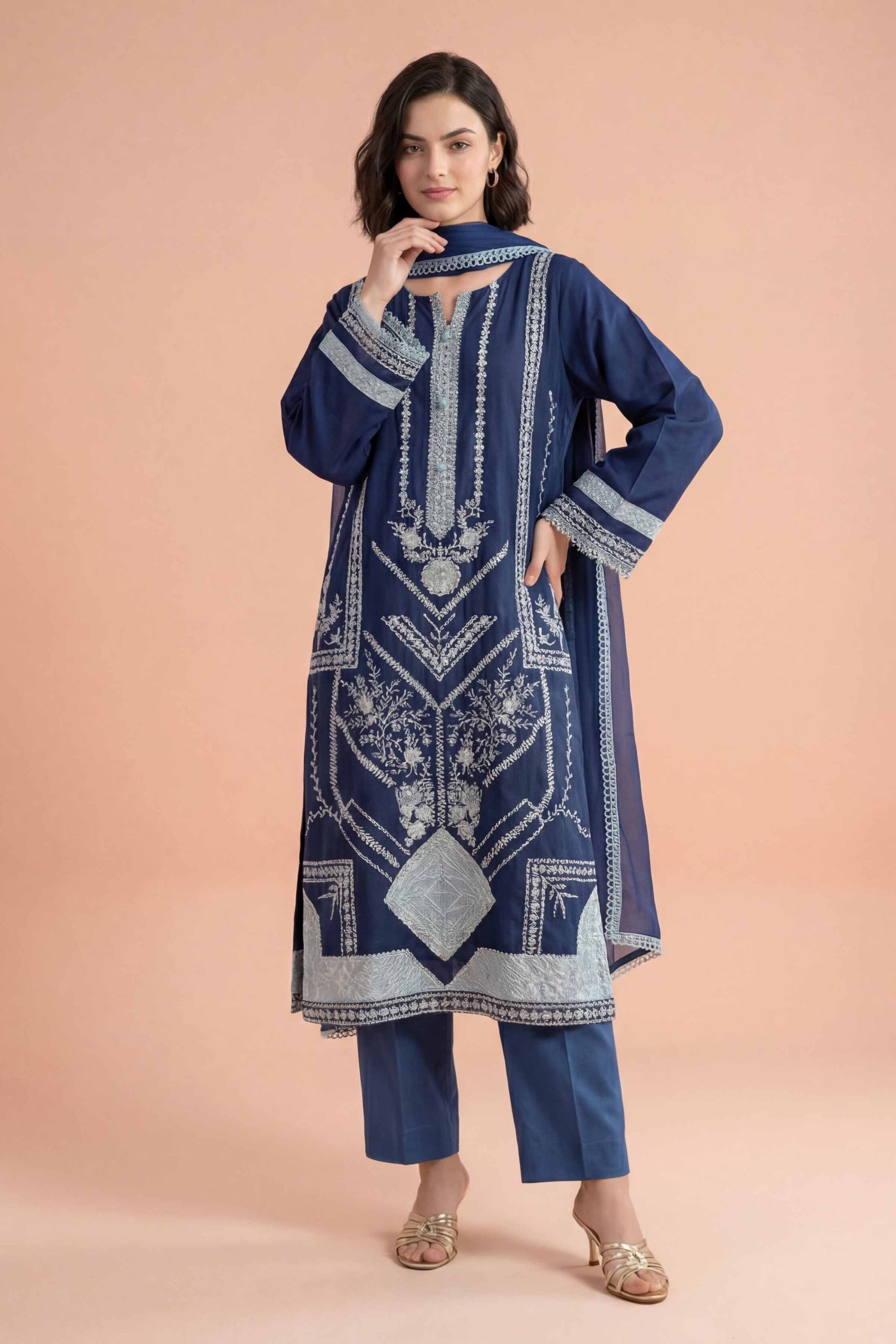 3 Piece - Embroidered Suit - PE26-299 - Image 5
