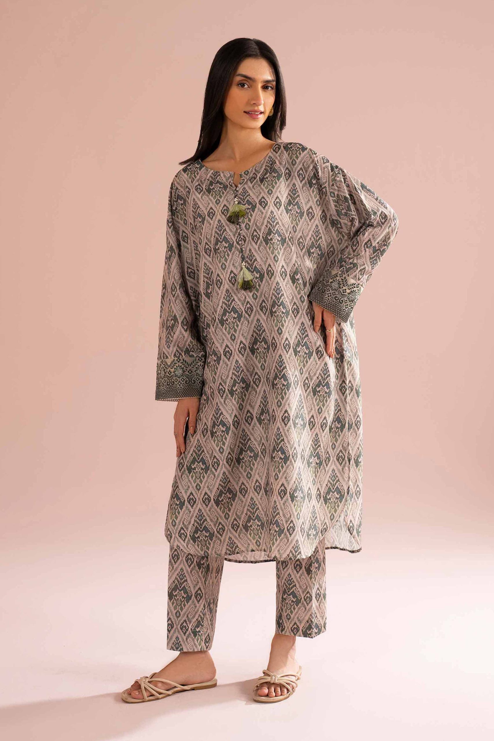 2 Piece - Printed Embroidered Suit - PE26-30