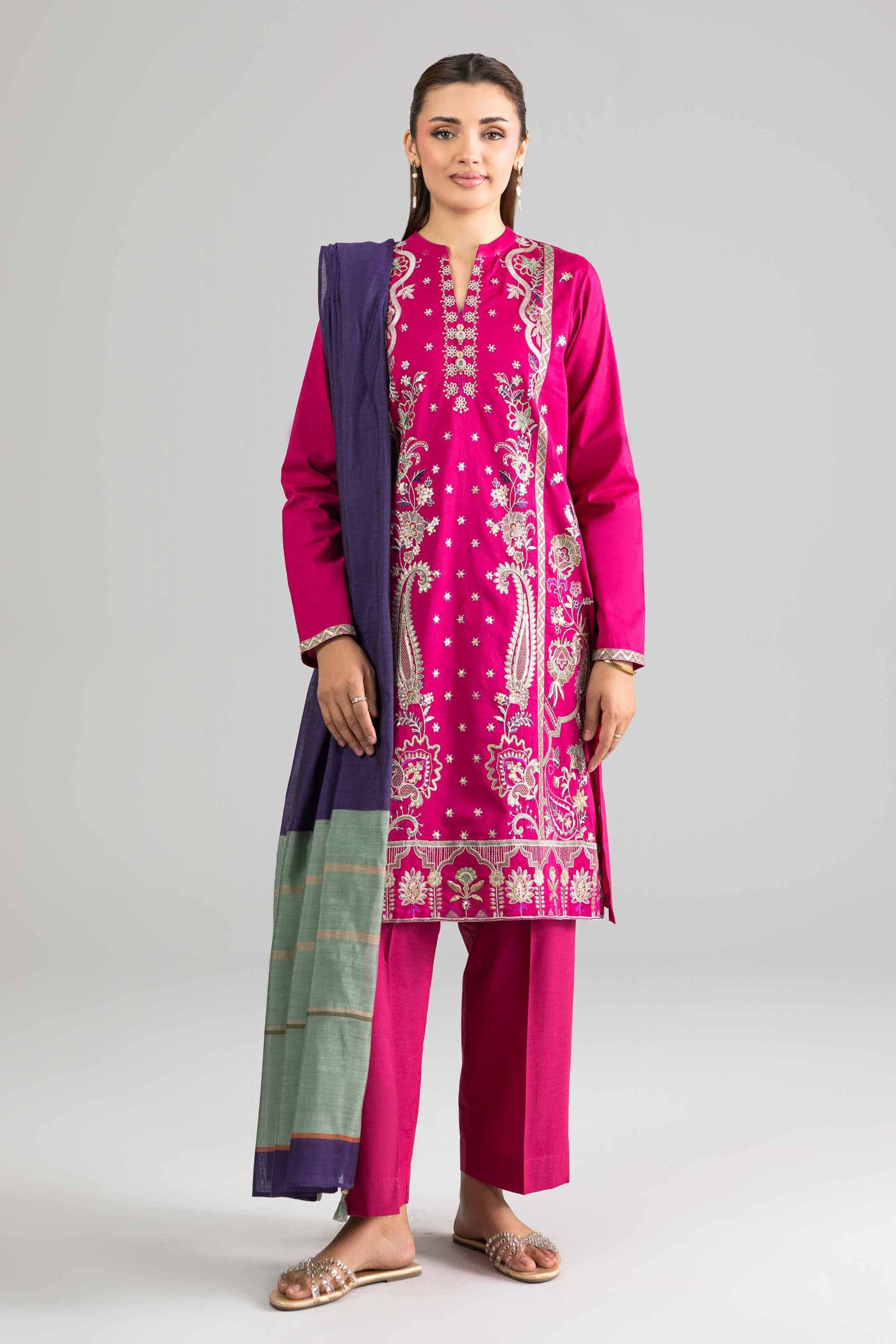 3 Piece - Embroidered Suit - PE26-308 - Image 3