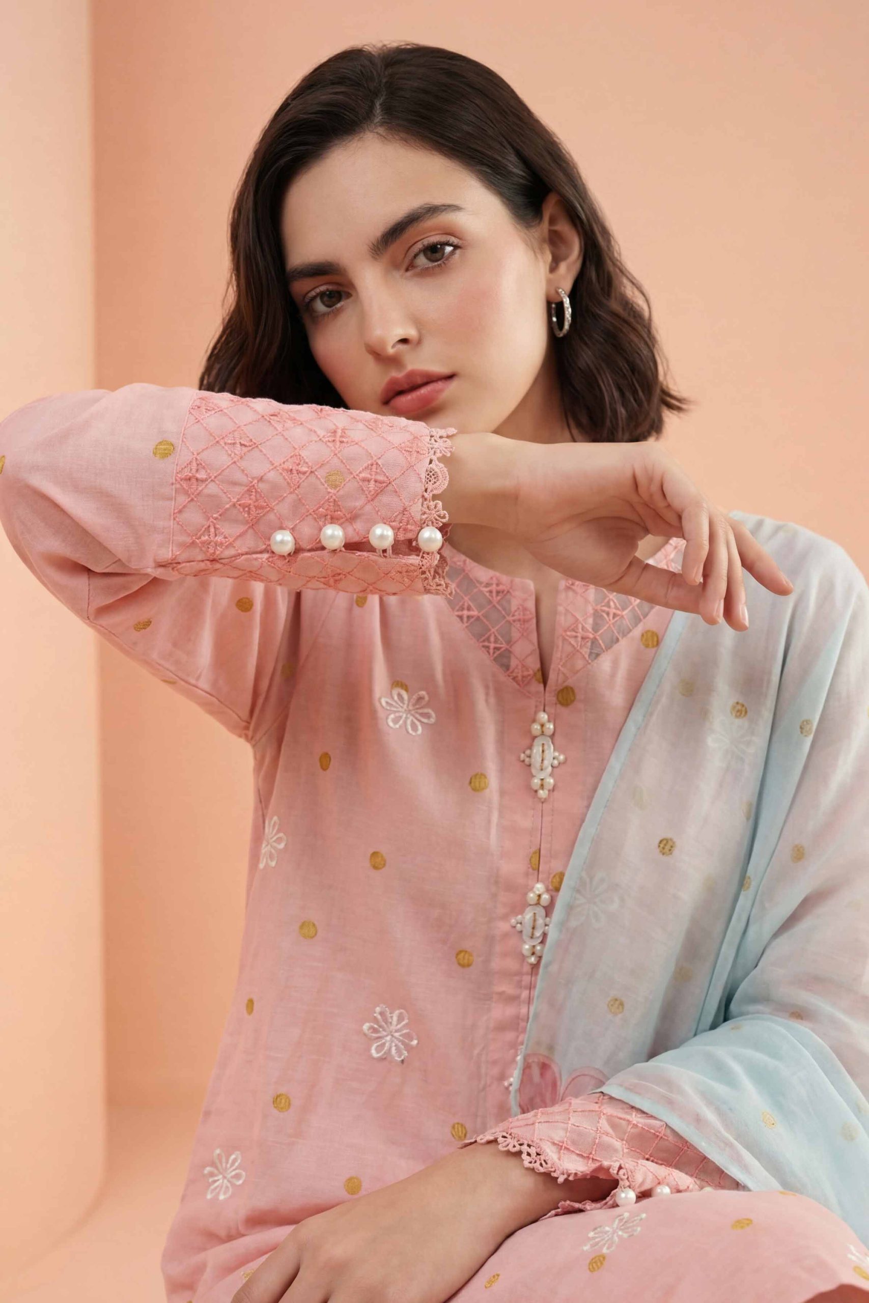 3 Piece - Embroidered Suit - PE26-338 - Image 3