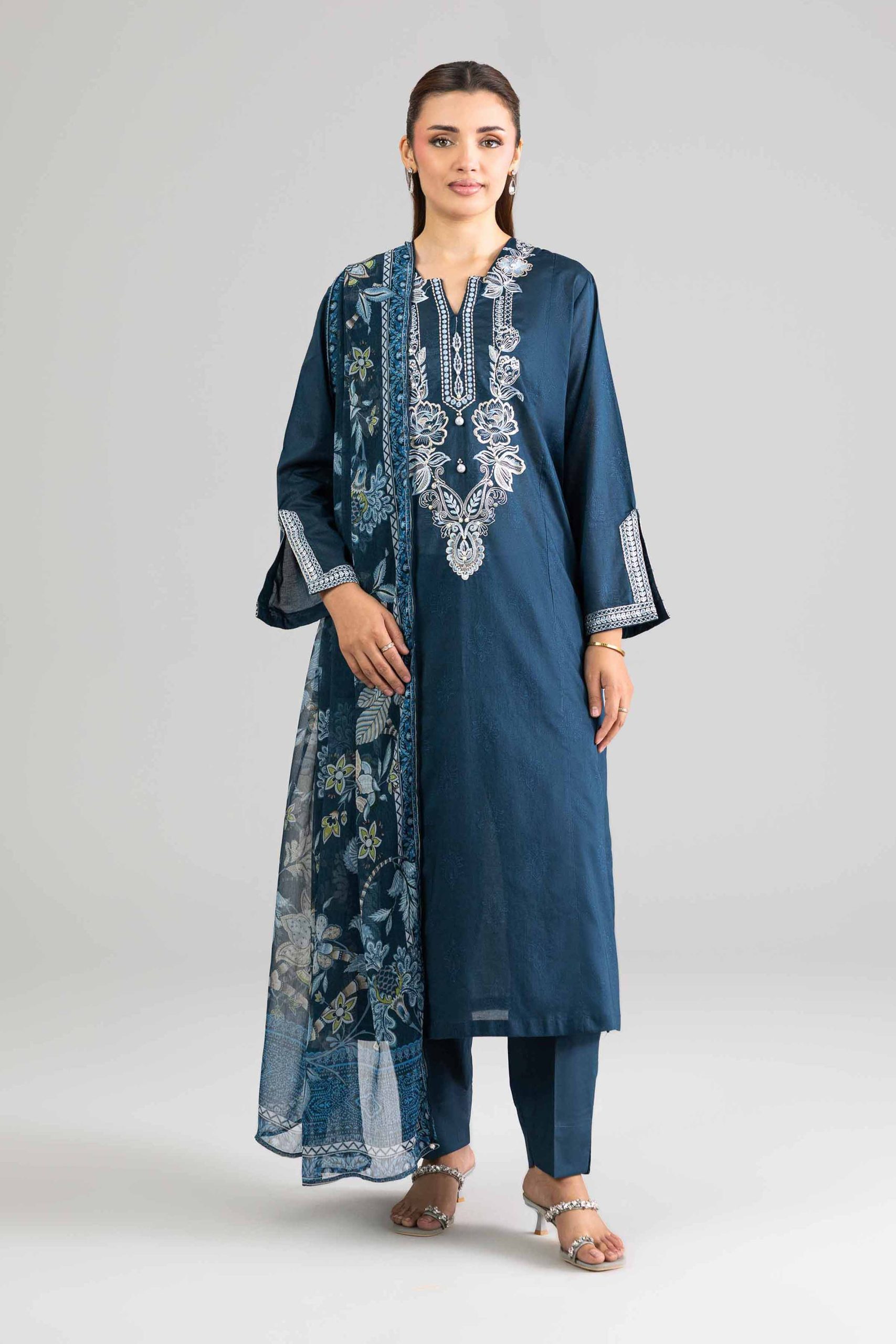 3 Piece - Printed Embroidered Suit - PE26-342 - Image 3