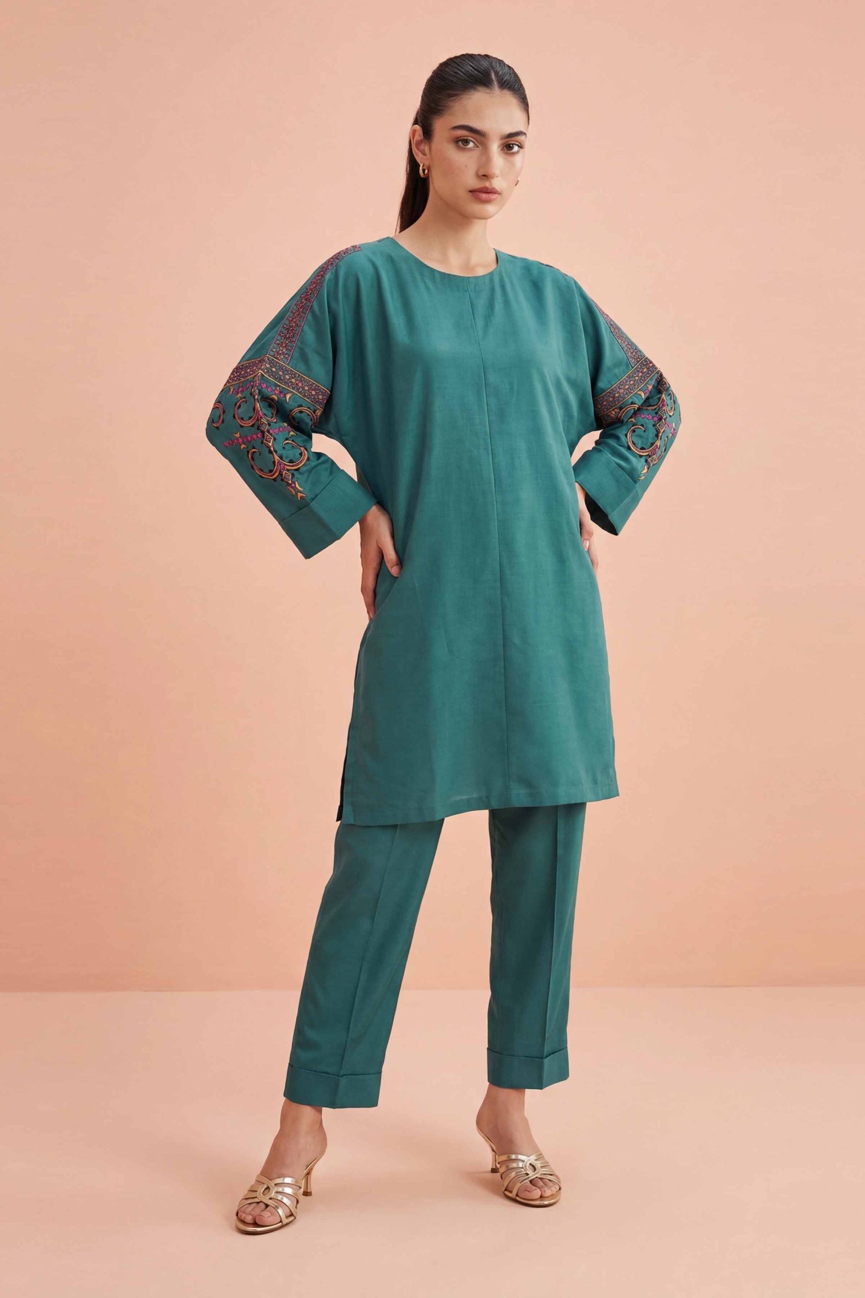 2 Piece - Embroidered Suit - PE26-408 - Image 4