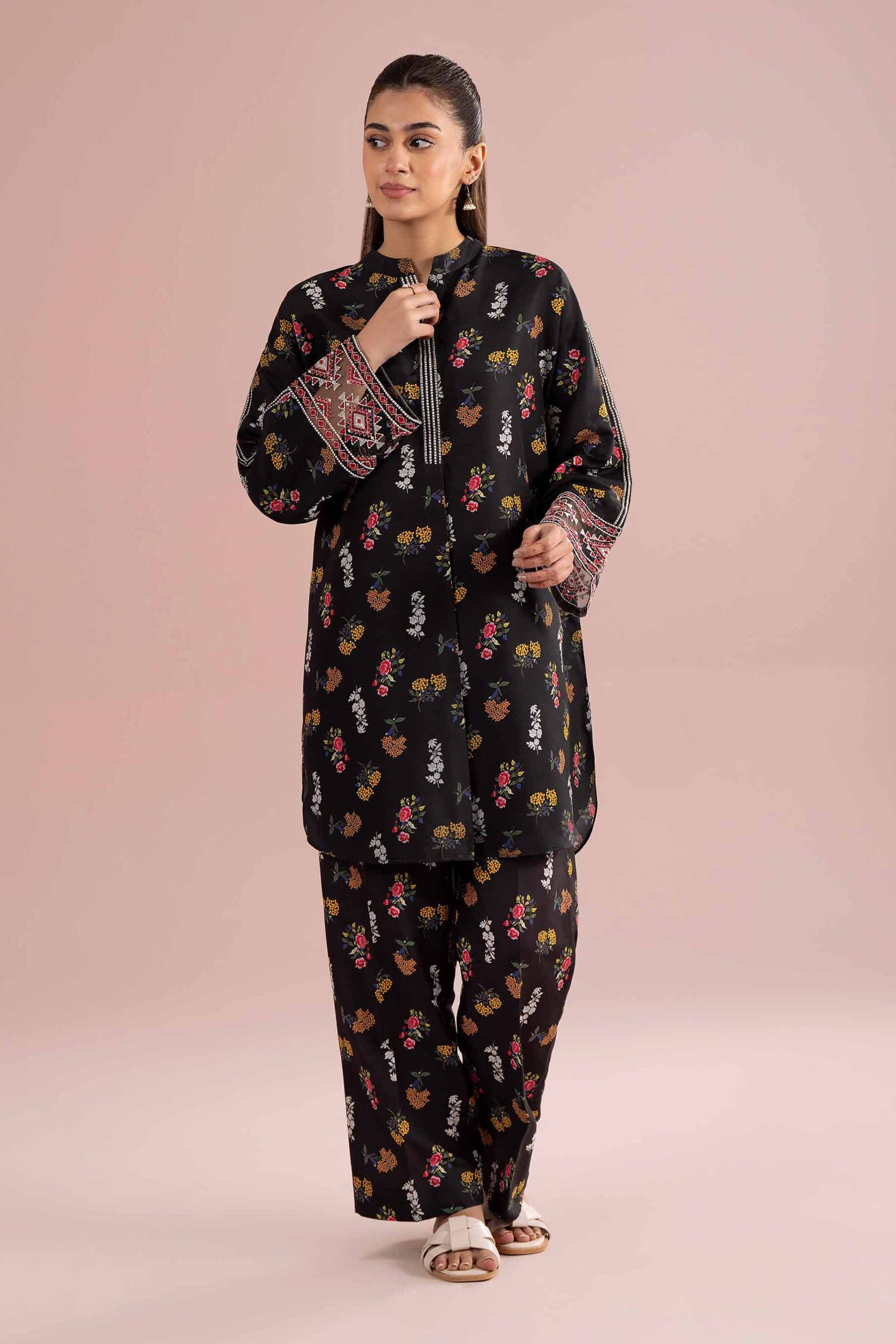 2 Piece - Printed Embroidered Suit - PE26-417 - Image 3