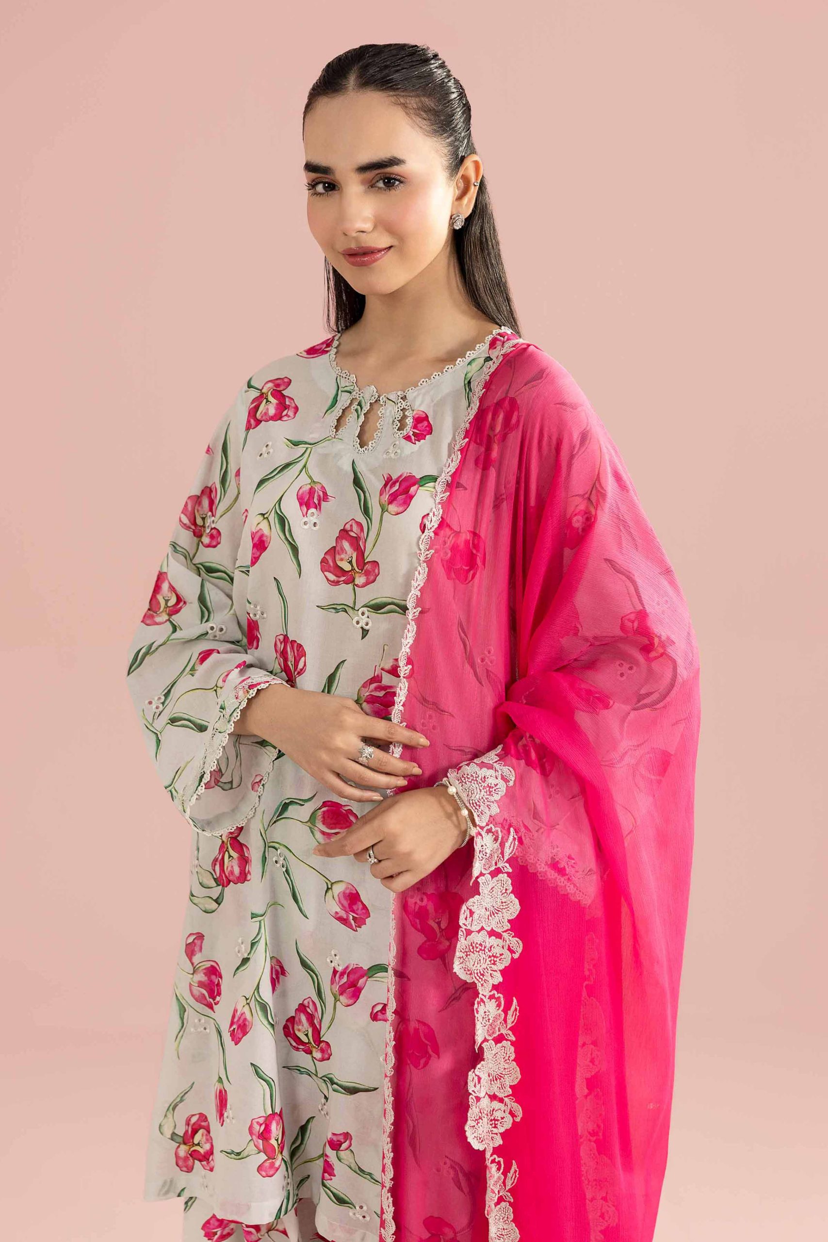 3 Piece - Printed Embroidered Suit - PE26-69 - Image 2