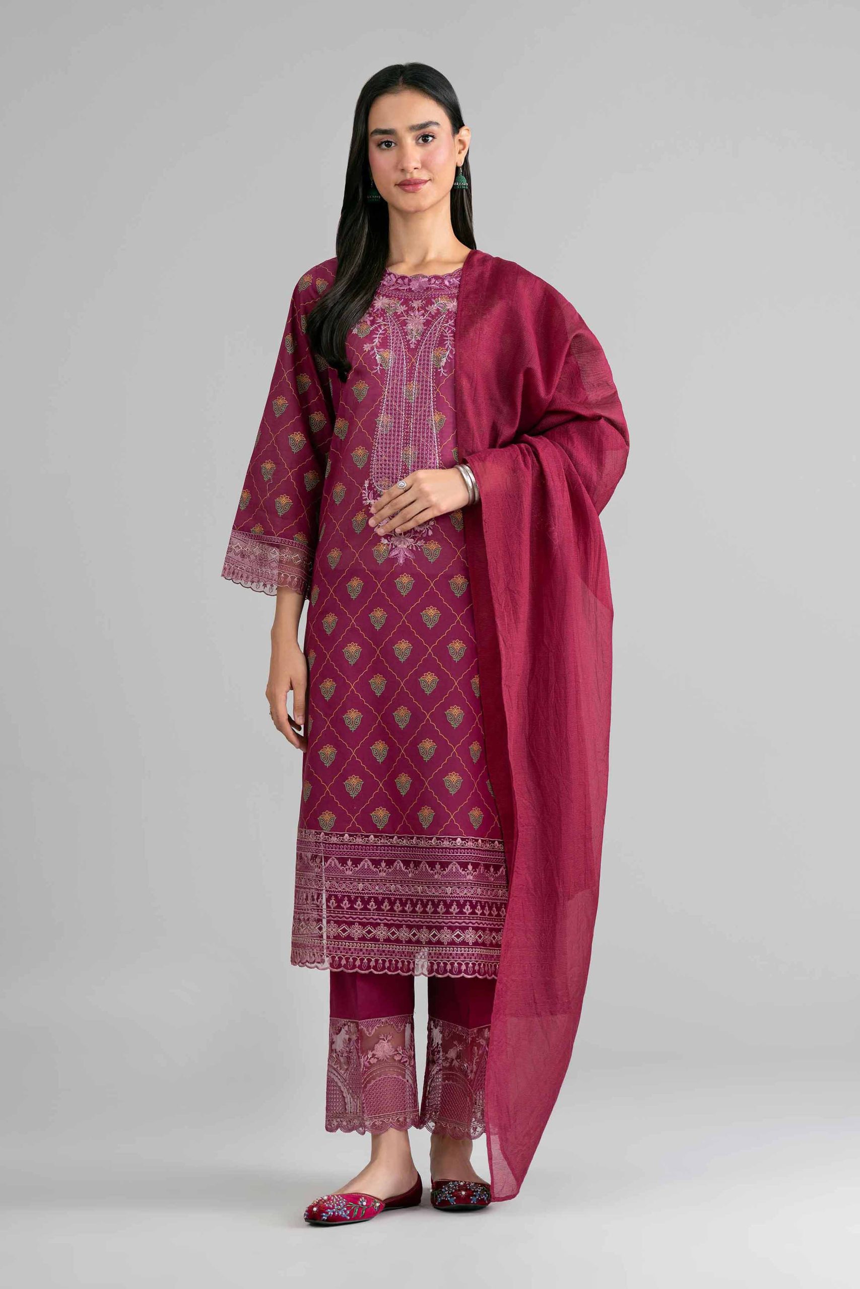3 Piece - Printed Embroidered Suit - PMD26-41 M