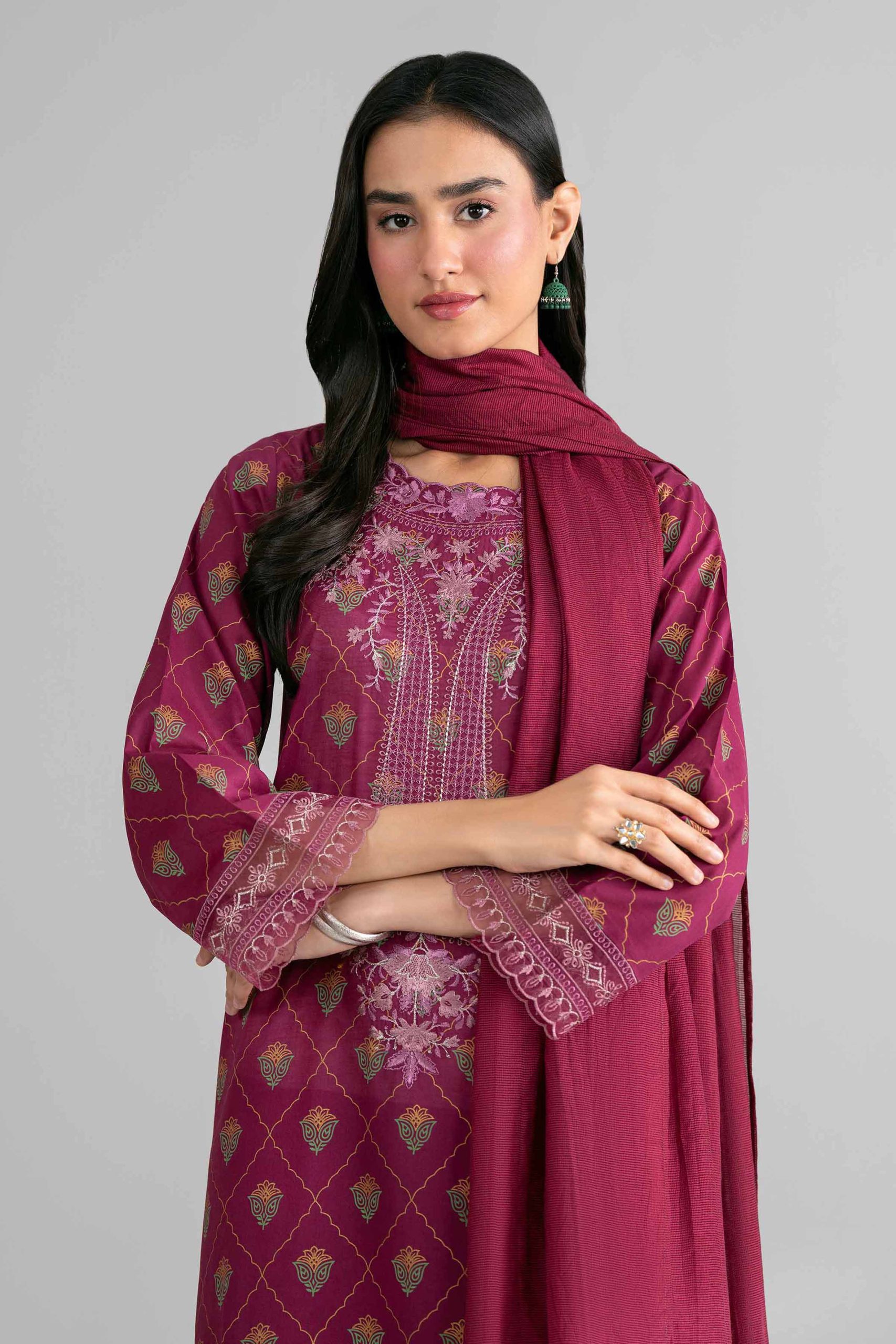 3 Piece - Printed Embroidered Suit - PMD26-41 M - Image 2